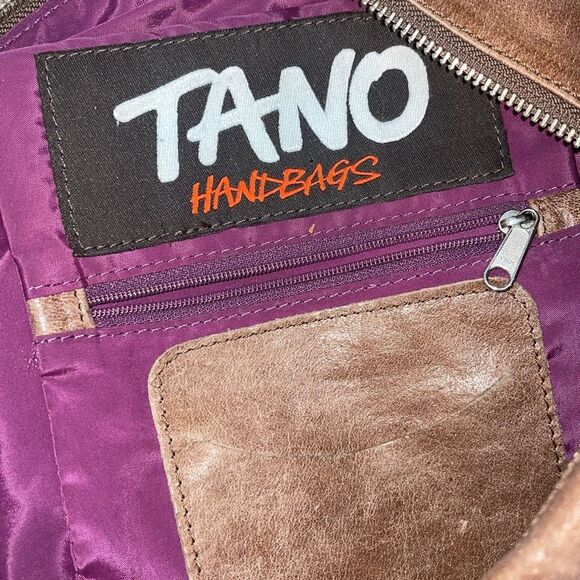 Tano Womens Distressed Studded One Strap Leather Hobo Handbag Brown OS - Picture 6 of 8